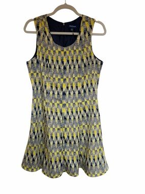Julie Dorst NWT Sleeveless Geometric Fit & Flare Summer Dress Yellow & Navy Sz 6